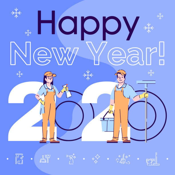 istock Profession social media post mockup. Happy new year 2020 phrase. Web banner design template. Cleaners. Window washers booster, content layout with inscription. Poster, print ads and flat illustration 1224652046