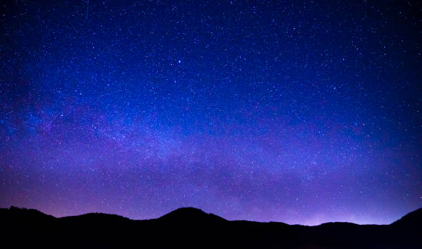 germany, magical millions of stars of galaxy milky way over black forest trees silhouette in dark night - forest black forest sky night imagens e fotografias de stock