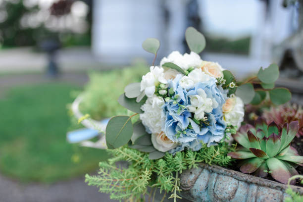istock Wedding bridal bouquet. Wedding floristry. Place for text. 1224658440