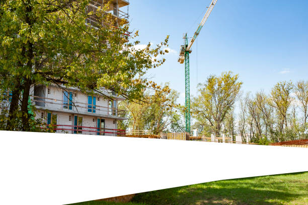 istock Blank white banner for advertisement on the fence of construction site 1224658458