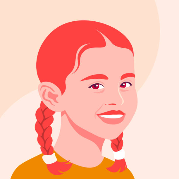 幸せな赤毛の女の子の肖像画。笑顔の子供の顔。女子高生のアバター。 - computer icon top baby symbol点のイラスト素材／クリップアート素材／マンガ素材／アイコン素材