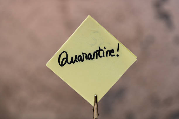 istock Quarantine handwriting text on memo post reminder isolated with copy space. 1224660726