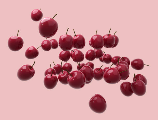istock Falling cherry isolated on background, cherry in the air. 3d render 1224662301