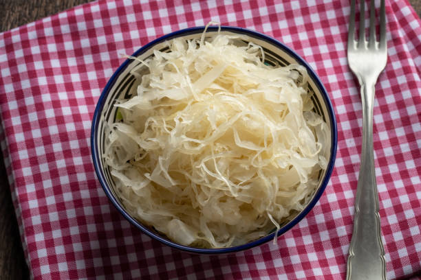 istock A bowl of fermented cabbage, top view 1224663903