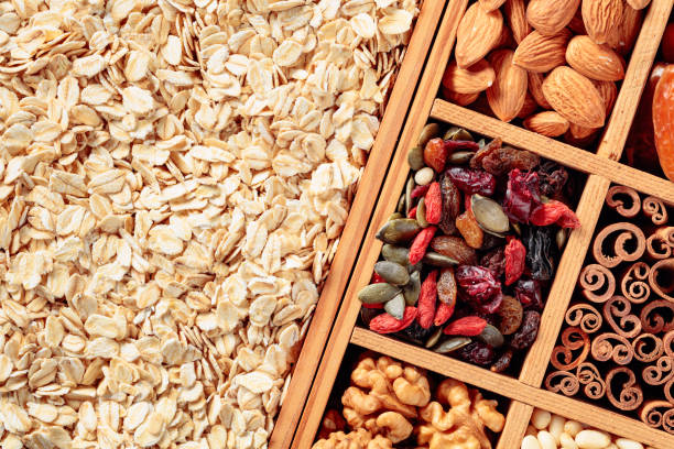 istock Ingredients for making muesli. Dried fruits, various nuts and seeds. 1224667207