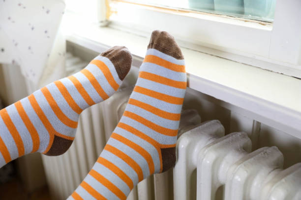 istock Women's beautiful socks on bed 1224671273