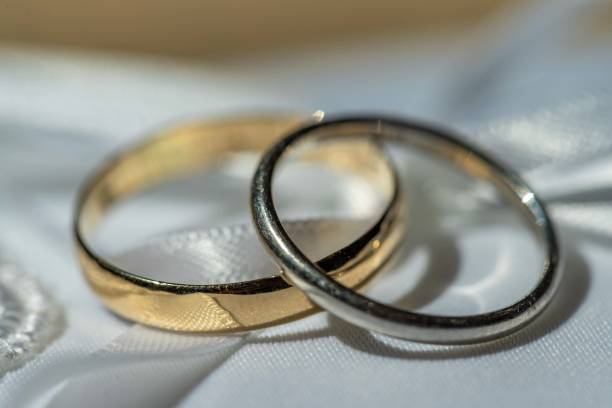 istock Close Up Image of Wedding Rings on Simple Romantic Background 1224675583
