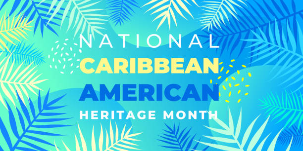 National Caribbean Heritage Month. Vector banner, poster for social networks and media. Concept with palm leaves on blue background. Horizontal composition with text National Caribbean Heritage Month National Caribbean Heritage Month. Vector banner, poster for social networks and media. Concept with palm leaves on blue background. Horizontal composition with text National Caribbean Heritage Month. social history illustrations stock illustrations