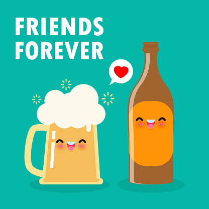 Funny Mug Of Beer And Beer Bottle Cute Cartoon Characters Happy  International Beer Day Poster Background Vector Illustration In Flat Style  Greeting Card Friends Forever Stock Illustration - Download Image Now -  iStock