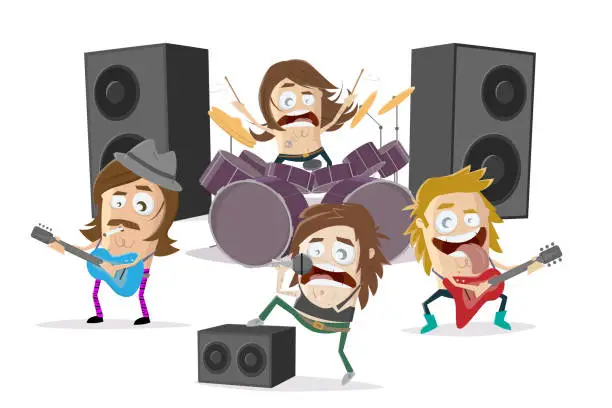 Vector illustration of funny cartoon illustration of a rock band