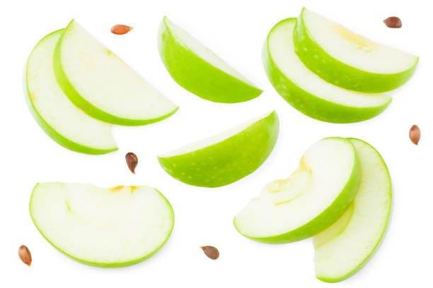istock piece of green apple isolated on white background. top view 1224685146