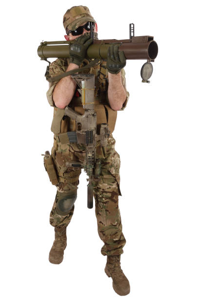 istock Private Military Company operator shoots from an RPG rocket launcher 1224688153
