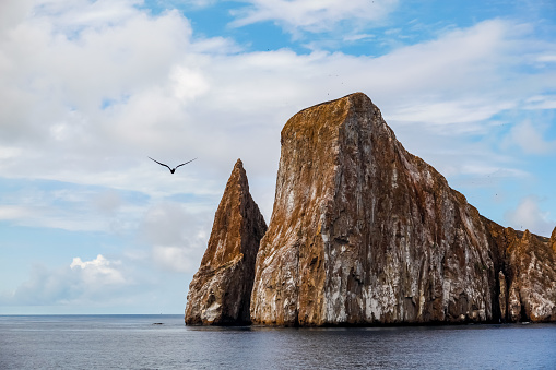 Sharp rock or islet called León Dormido, near the coast of San Cristobal Island, Galapagos