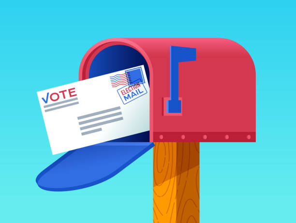 Mail-In Voting Mailbox Letter Official ballot mailed to voter in their mailbox. voter id stock illustrations