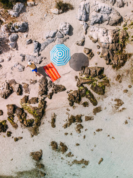 istock Aerial View Man on Untouched Beach 1224700115