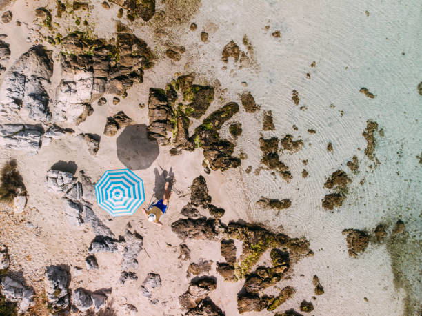 istock Aerial View Man on Untouched Beach 1224701674