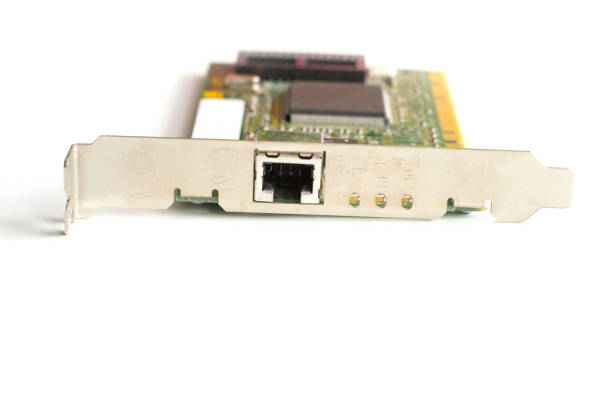close-up of PCI-slot network card for computer. white background