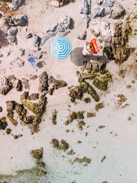 istock Aerial View Man on Untouched Beach 1224702246