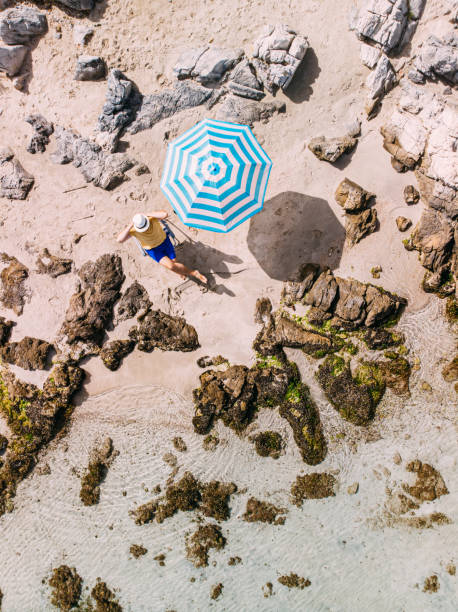 istock Aerial View Man on Untouched Beach 1224703047
