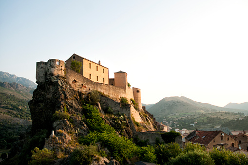 Morning scenery in Corte citadel in Corsica island - France