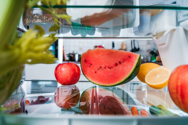 Healthy food in the refrigerator stock photo