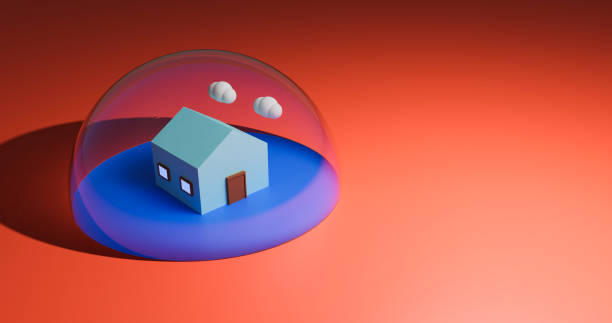 istock Stay home for quarantine concept with a house in a bubble. 3D illustration 1224711618