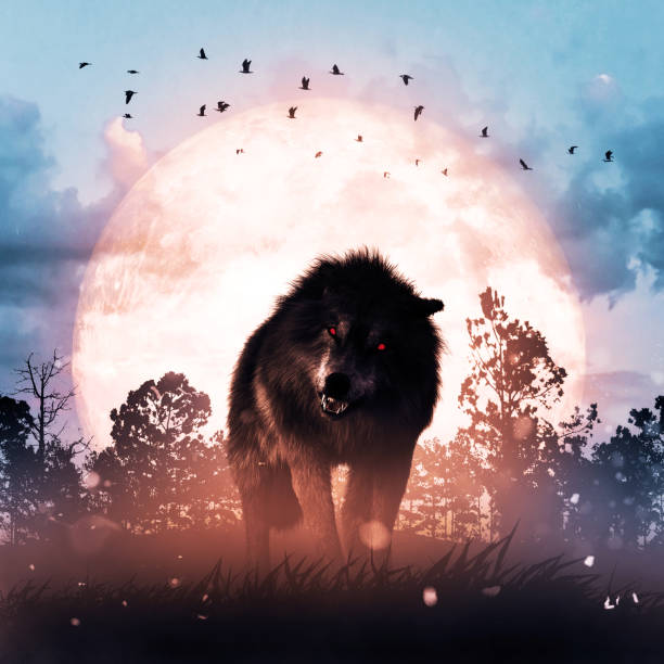 istock Wolf in a dark mysterious foggy forest,3d rendering 1224711982