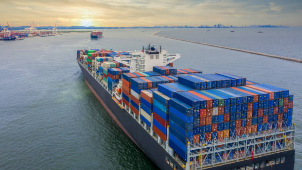 istock Container cargo ship, Freight shipping maritime vessel, Global business import export commerce trade logistic and transportation oversea worldwide by container cargo ship boat in the open sea. 1224712797