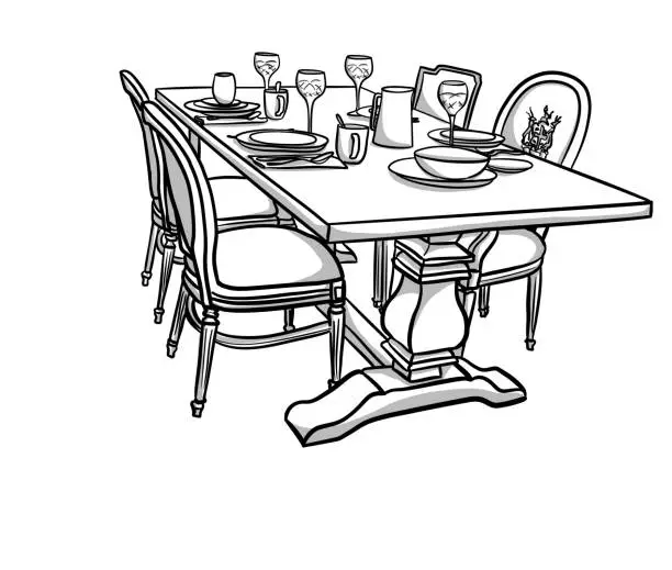 Vector illustration of Fashionable Dining Set Furniture