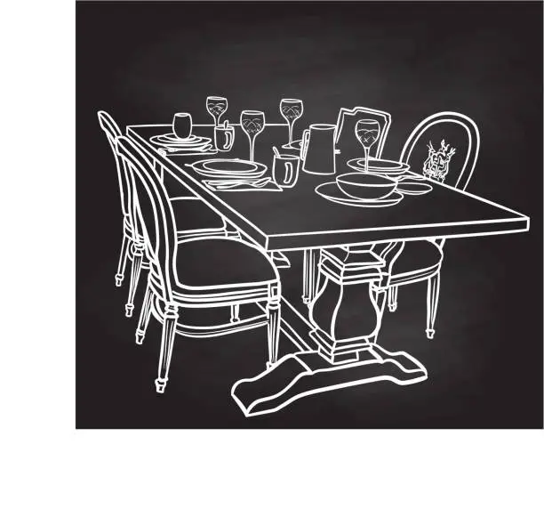 Vector illustration of Fashionable Dining Set Furniture Chalkboard