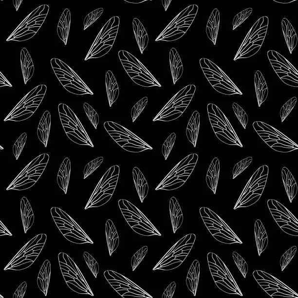 Vector illustration of Mosquito wings dark seamless pattern