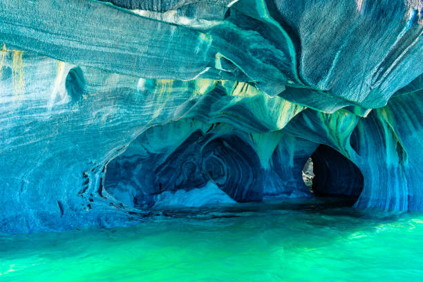 Marble caverns on Lake General Carrera in Chile Marble caverns on Lake General Carrera in Puerto Rio Tranquilo Chile marble caves patagonia chile stock pictures, royalty-free photos & images