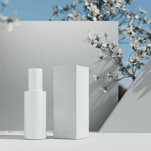 istock Natural Cosmetic product presentation stage. Studio mock up placement. White blank Jar bottle. 3d illustration content 1224724127
