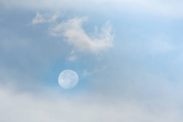 Full moon in the morning with blue sky and a little cloudy. One