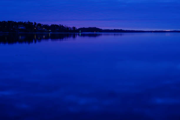 Stockholm, Sweden  A view of the Baltic Sea at night from Gashaga at night on the island suburb of Lidingo