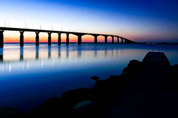 Kalmar, Oland, Sweden  The Oland bridge at sunrise.