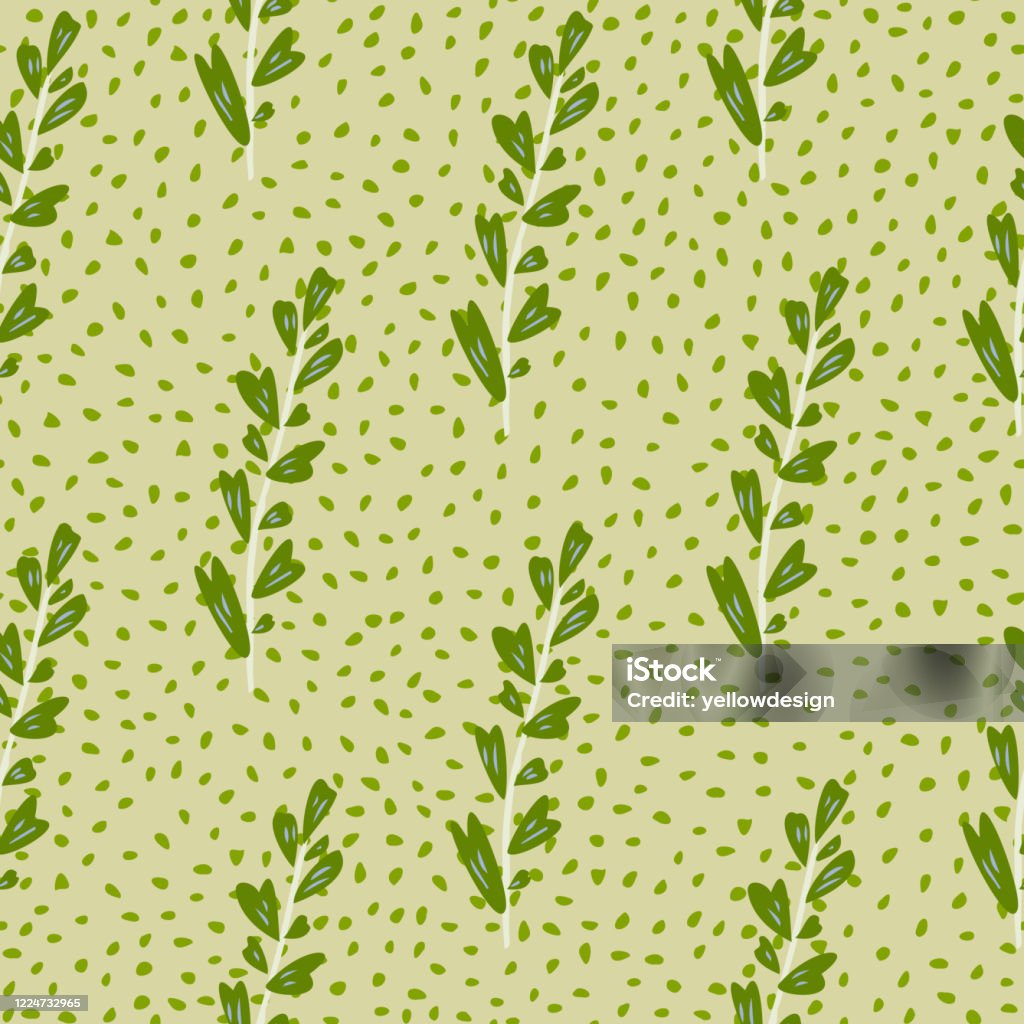 Green Leaf Branch Seamless Pattern On Dots Background Vintage Floral Wallpaper  Design For Fabric Textile Print Wrapping Kitchen Textile Stock Illustration  - Download Image Now - iStock