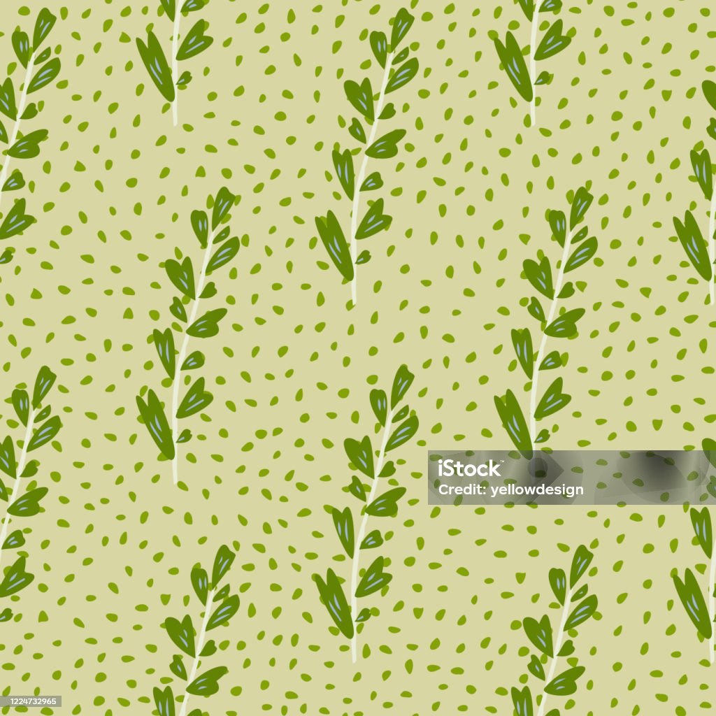 Green Leaf Branch Seamless Pattern On Dots Background Vintage Floral Wallpaper Design For Fabric Textile Print Wrapping Kitchen Textile Stock Illustration - Download Image Now - iStock Green Leaf Branch Seamless Pattern On Dots Background Vintage Floral Wallpaper Design For Fabric Textile Print Wrapping Kitchen Textile Stock Illustration - Download Image Now - iStock