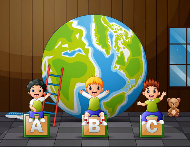ilustrações de stock, clip art, desenhos animados e ícones de cartoon kids sitting on abc alphabet - 12023