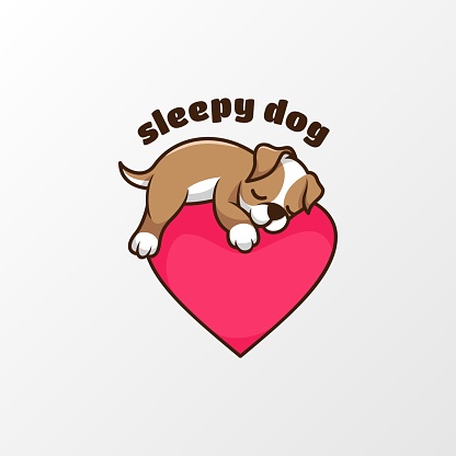 Vector Illustration Sleepy Dog Cute Cartoon Style.