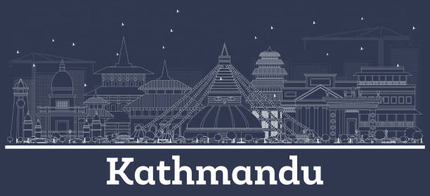 Outline Kathmandu Nepal City Skyline with White Buildings. Outline Kathmandu Nepal City Skyline with White Buildings. Vector Illustration. Business Travel and Tourism Concept with Modern Architecture. Kathmandu Cityscape with Landmarks. kathmandu people stock illustrations