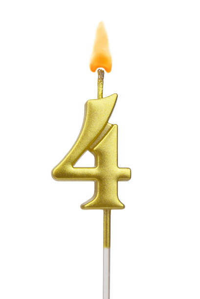 istock Burning golden birthday candle isolated, number 4 1224746089
