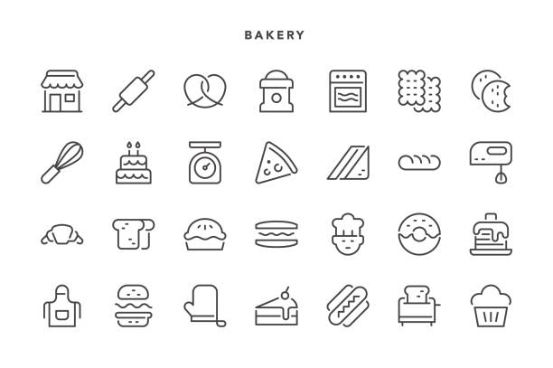 Bakery Icons Bakery Icons - Vector EPS 10 File, Pixel Perfect 28 Icons. cake symbols stock illustrations