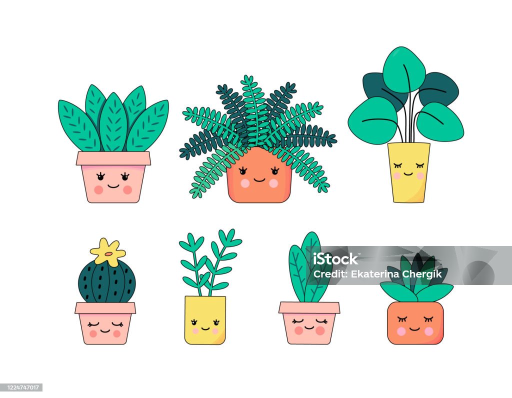 Ilustración de Conjunto Con Las Divertidas Flores Kawaii y más Vectores Libres de Derechos de A la moda - A la moda, Alegre, Cactus - iStock Ilustración de Conjunto Con Las Divertidas Flores Kawaii y más Vectores Libres de Derechos de A la moda - A la moda, Alegre, Cactus - iStock