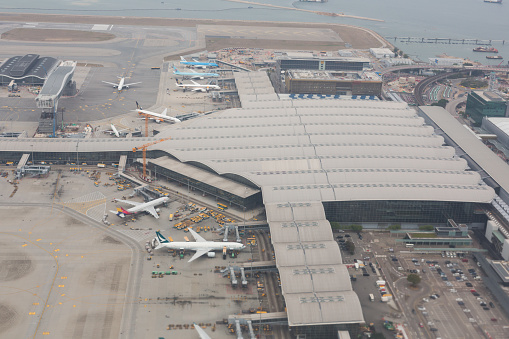 High angle view of Hong Kong International Airport.