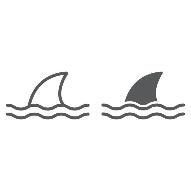 Vector illustration of Shark line and glyph icon, ocean and predator, dangerous fish sign vector graphics, a linear icon on a white background, eps 10.