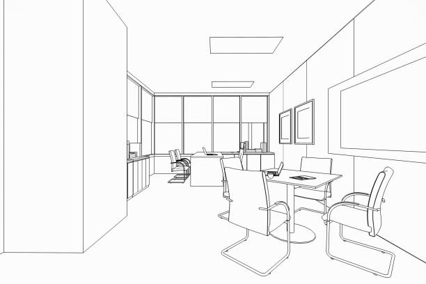 istock interior outline sketch drawing perspective of a space office 1224751872