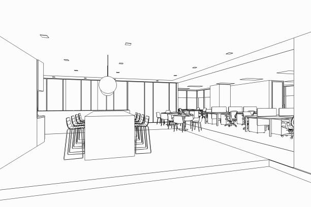 istock interior outline sketch drawing perspective of a space office 1224751890