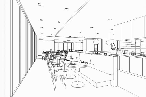 istock interior outline sketch drawing perspective of a space office 1224751897