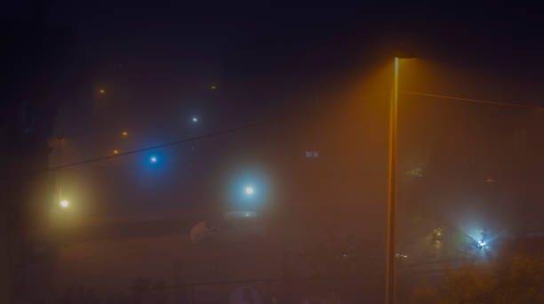 istock Lights in the foggy night 1224752673